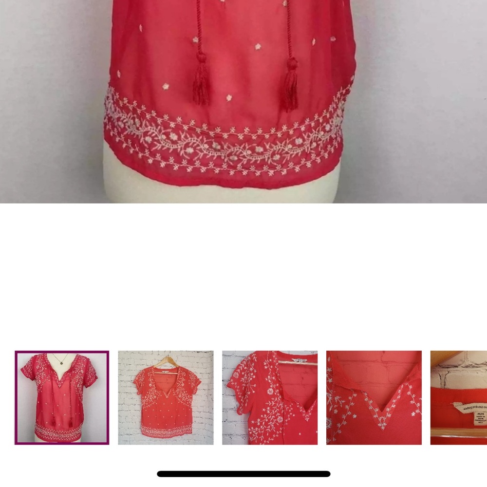 American Eagle Coral Sheer Flowy Embroidered Top